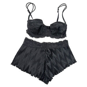 Vtg Victoria's Secret Gold Label Black Pleated Satin Tap Pants Bra Set 36C L NWT